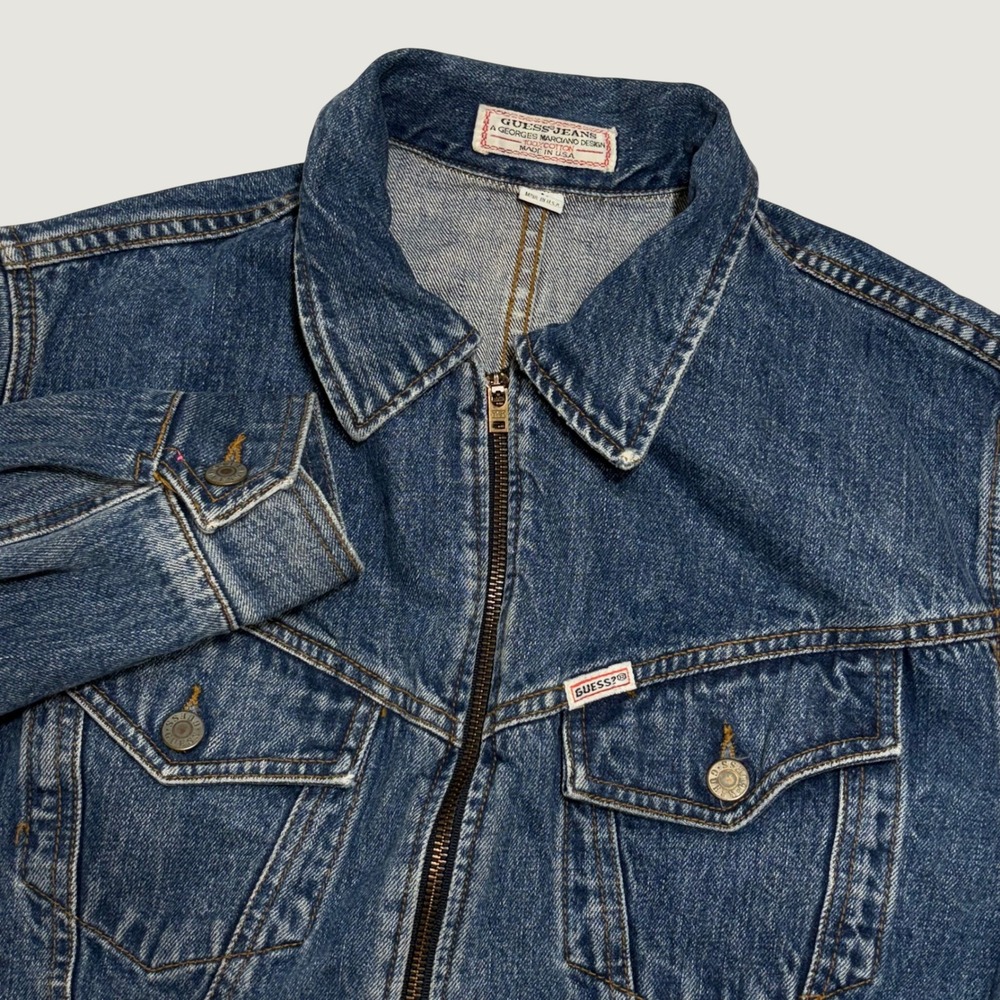 Guess Jeans Denim Jacket Womens 1 Blue Georges Marciano Zip Up Vintage 90s USA